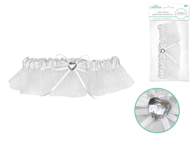 A Brides Wish: Lace Garter A) White Lace / Heart Gem