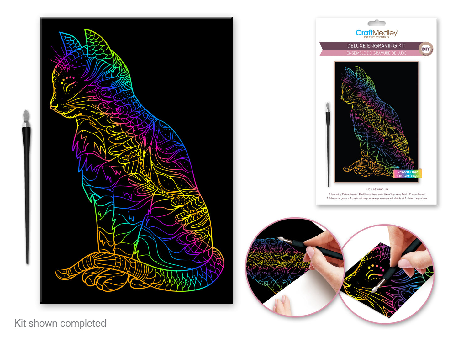 Craft Medley Kit: Deluxe Engraving Art DIY Kit Holographic~ Cat
