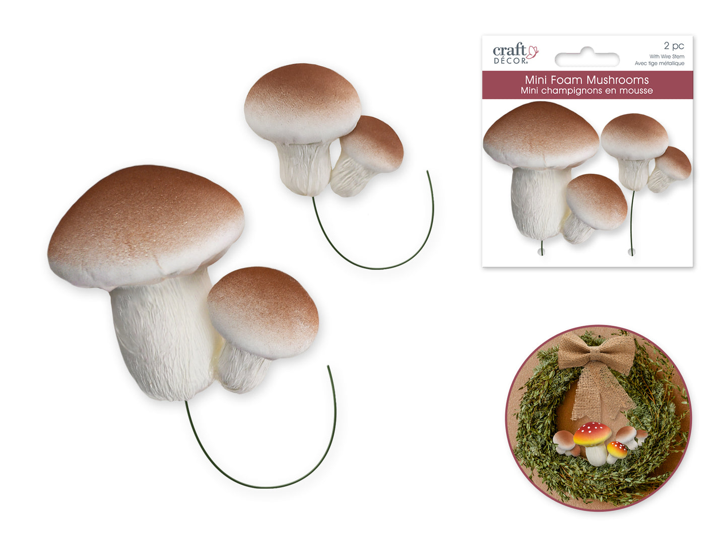 Craft Decor: Foam Mushroom 2pc Picks Brown