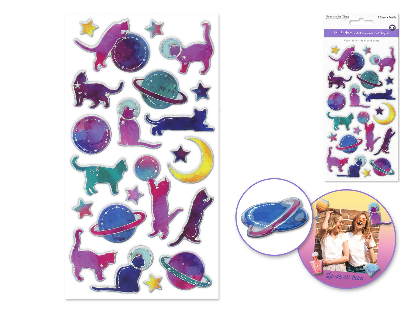 Paper Craft Sticker: 3.8"x6.9" 3D Foil Ombre Catstrology