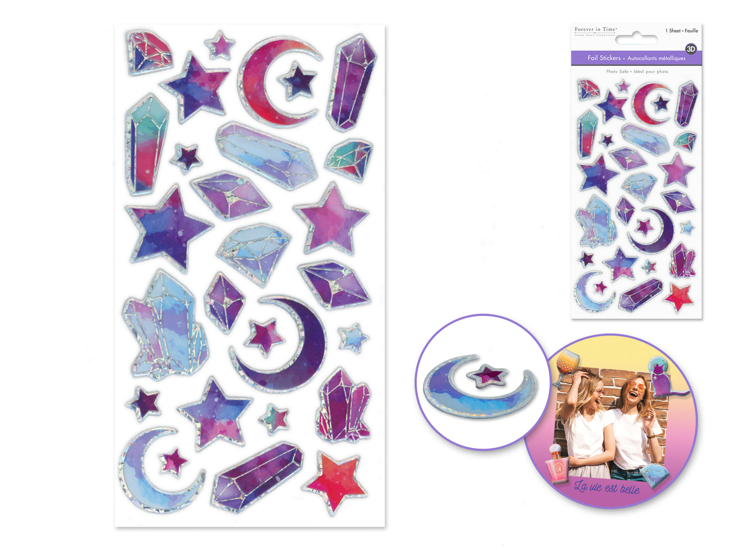 Paper Craft Sticker: 3.8"x6.9" 3D Foil Ombre Crystal Moon
