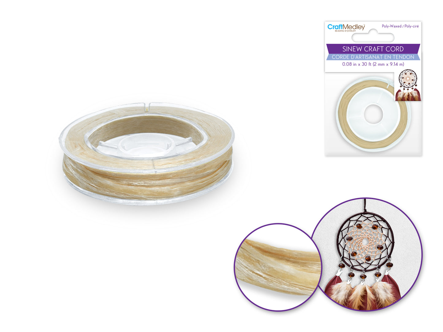 Jewelry/Craft Cord: 2mmx10yds Sinew Poly-Waxed