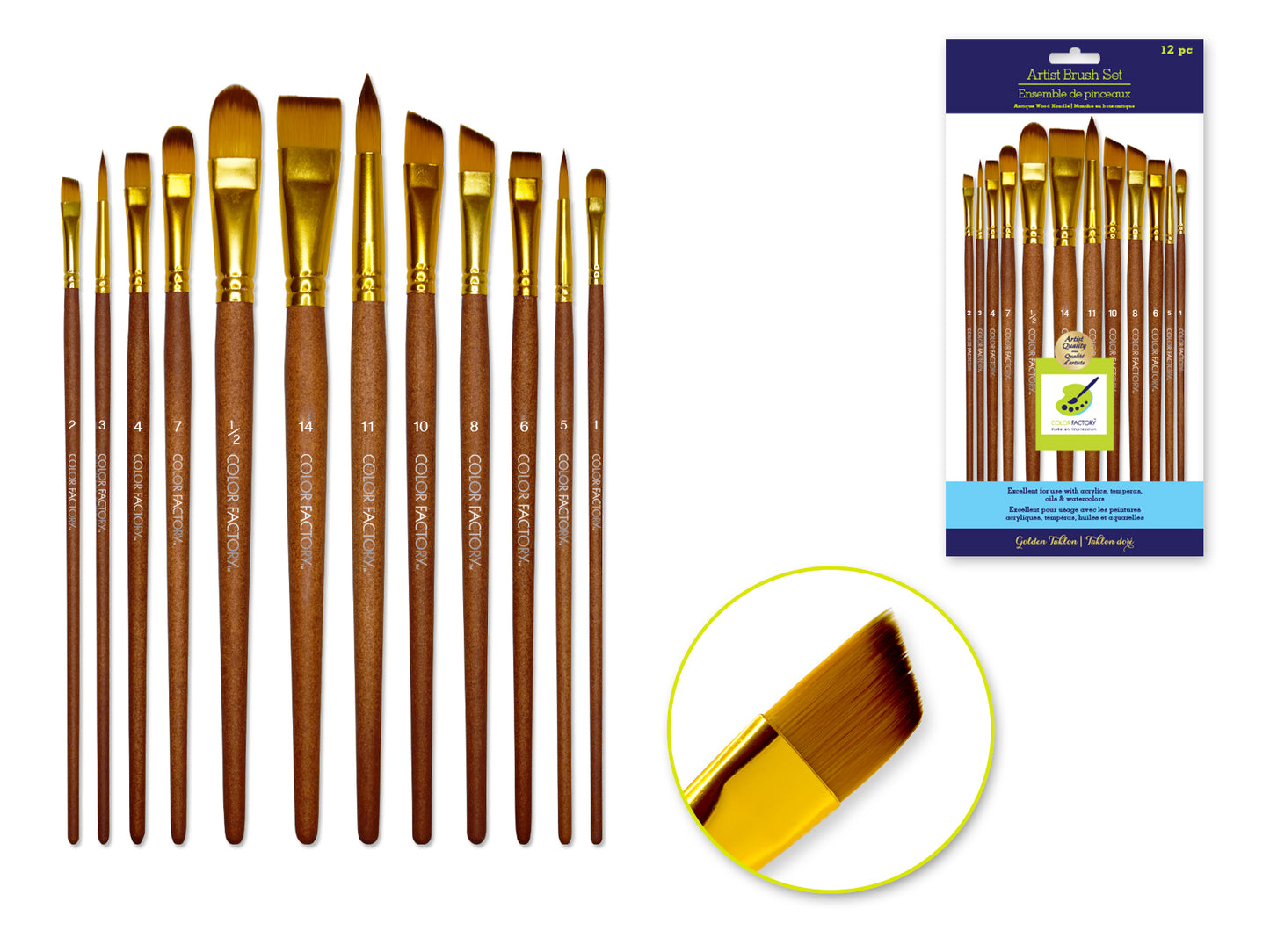 Artist Brush Set: Antique Wood Premium Taklon Set x12 Art Medley