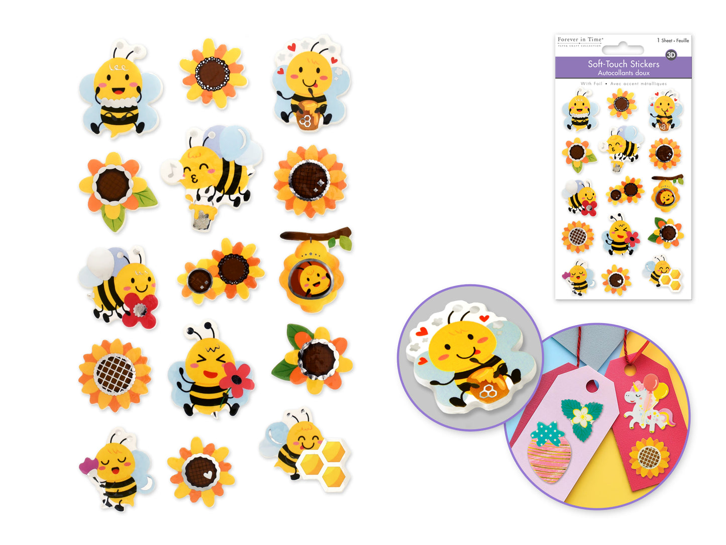 Paper Craft Sticker: 3.9"x6.3" 3D Glimmer Foam Soft-Touch Honey Bee