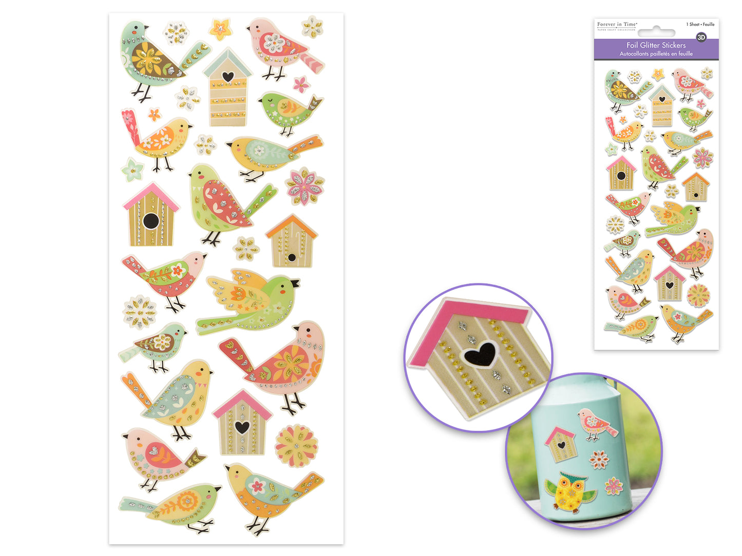 Paper Craft Sticker: 10cmx23cm Glitter Fancy Chickadee
