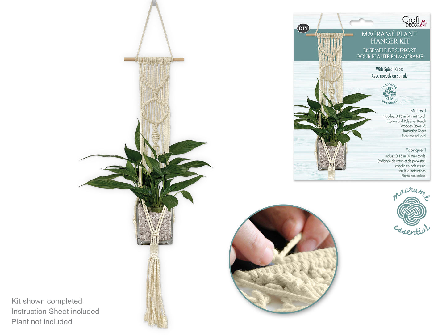 Craft Decor: DIY Macramé Planter Hanger Kit w/Wood Dowel - Ecru