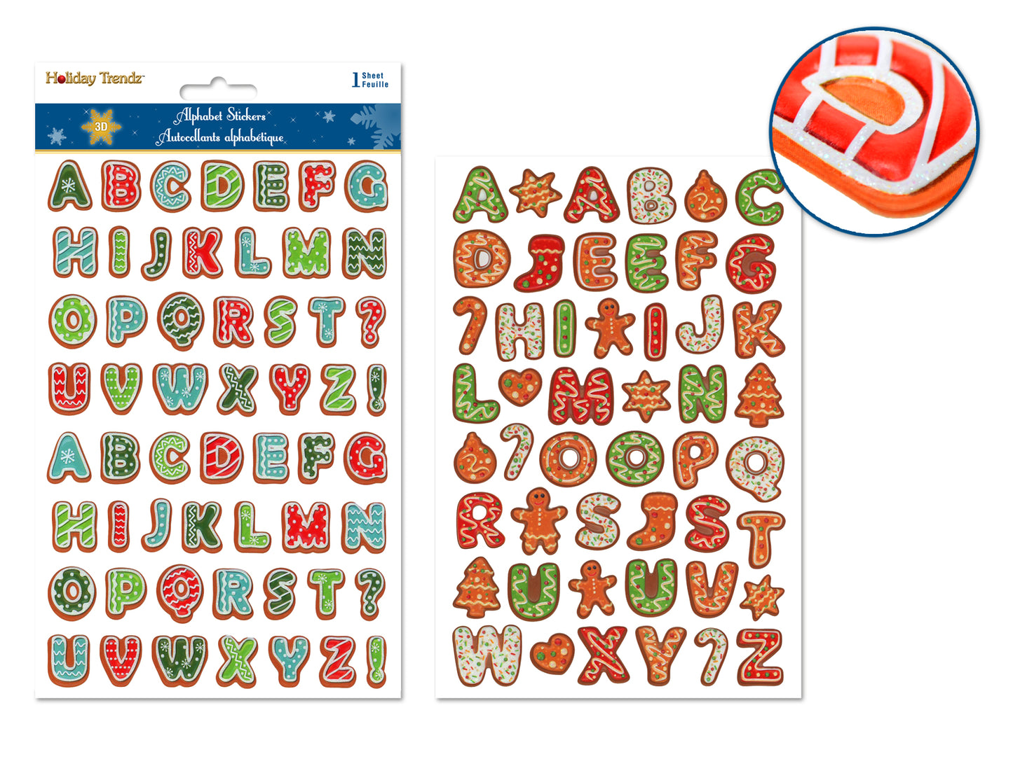 Holiday Stickers: 5.5"x8.25" 3D Glitter Pop-Up Alpha Treats