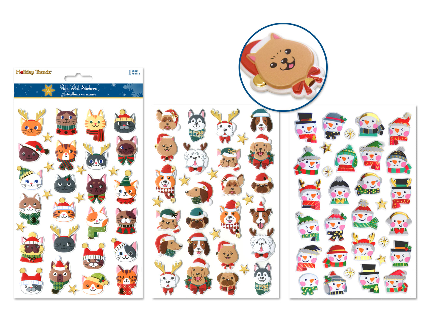 Holiday Stickers: 5.5"x8.25" 3D Puffy Foil Holiday Pals