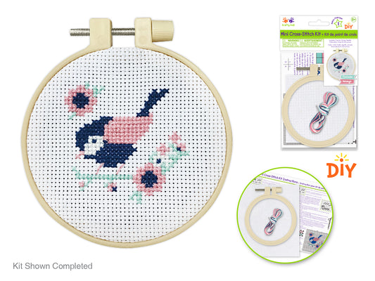 Krafty Kids Kit: DIY Mini Cross-Stitch Kit  Pink Chickadee