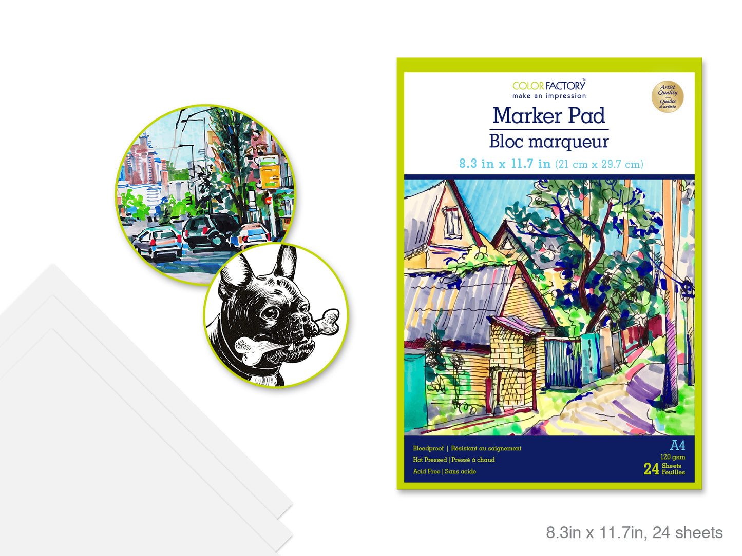 Color Factory: 8.25"x11.75" Marker Pad 24 Sheets Bleedproof 120gsm AF (A4)