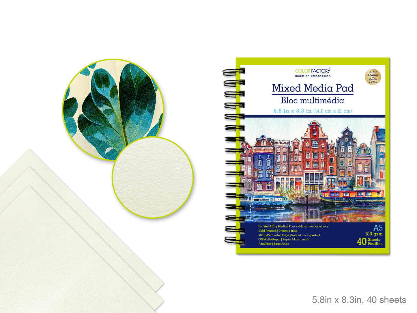 Color Factory: Mixed Media Artist Pad 5.88"x8.25" (A5) 180gsm 40 Sht AF