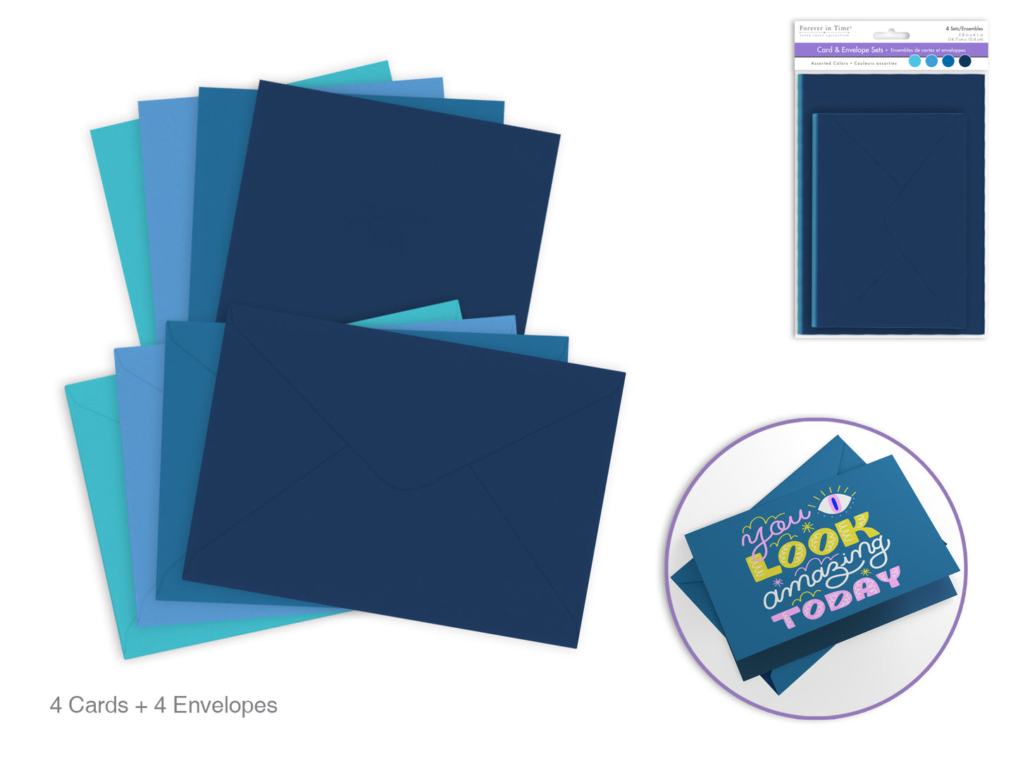 Cardmaking: A6 4.1"x5.8" Cards+Envelopes 4sets Color-Blend Asst Blues