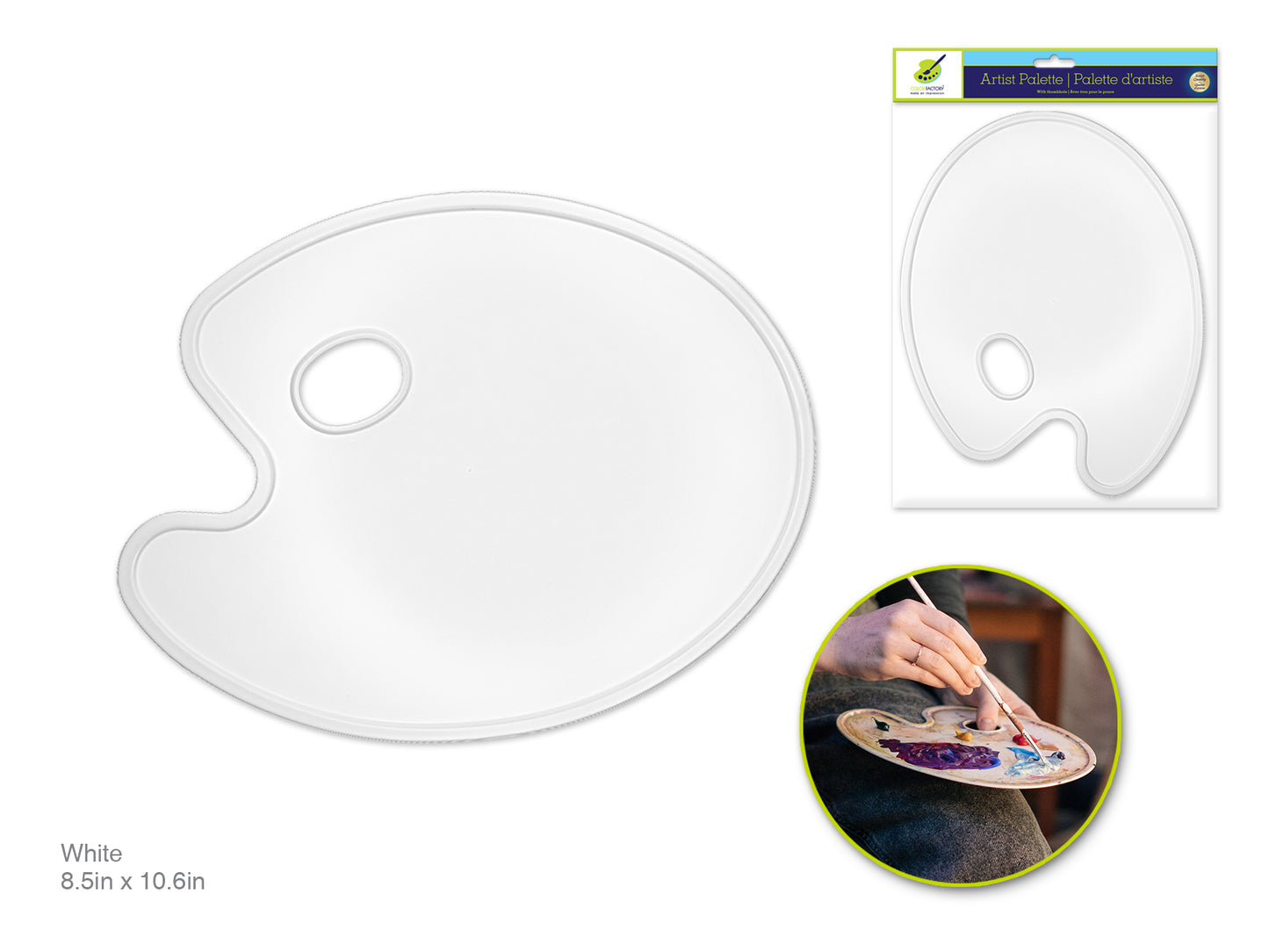 Color Factory Paint Palette: 8.5"x10.6" Duraplast Flat Oval w/Thumbhole White
