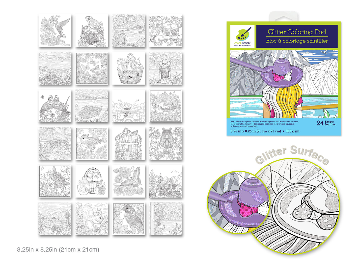 Color Factory: Glitter Coloring Pad 8.25"X8.25" 180Gsm 24Sht Country Walk