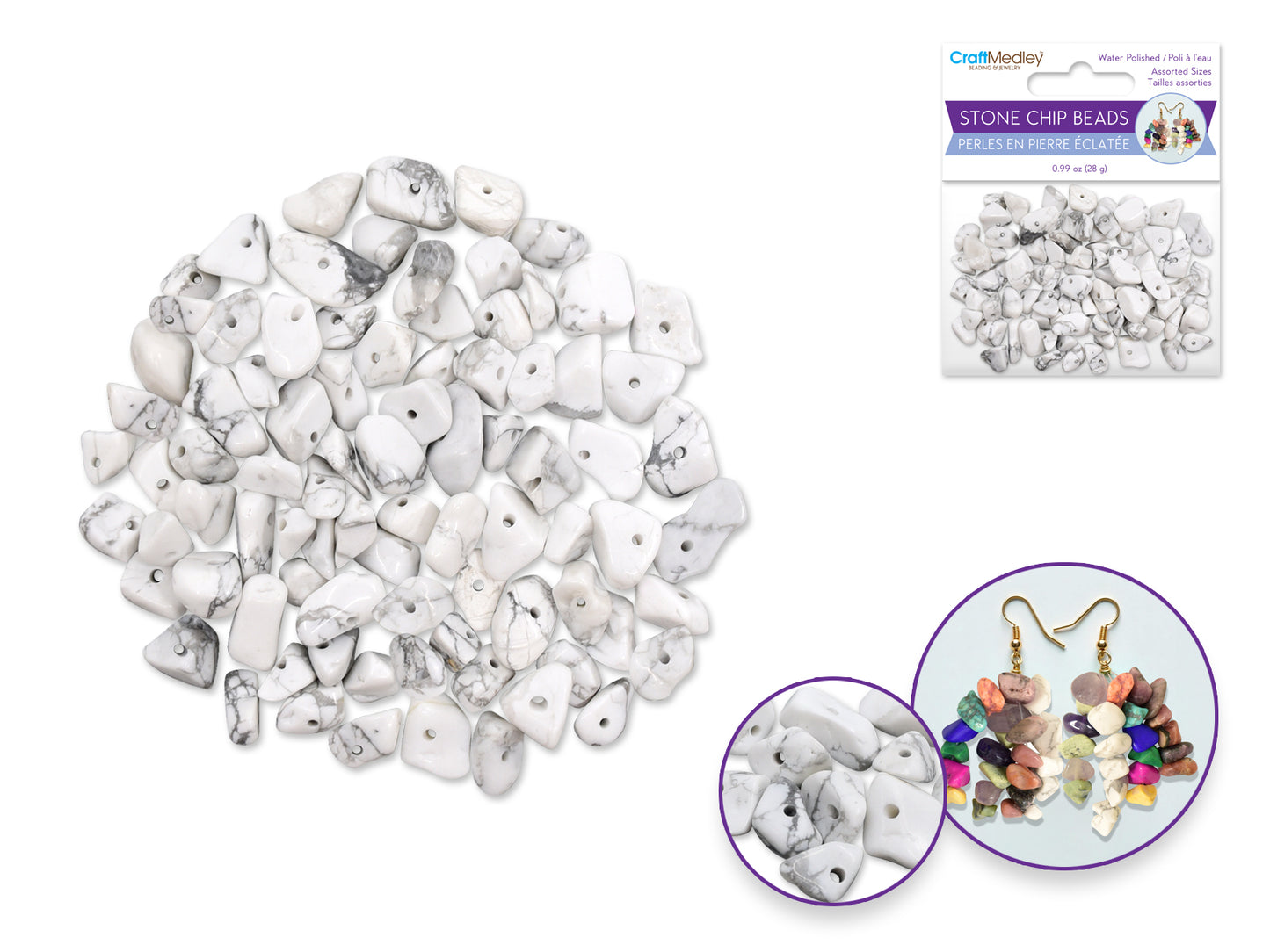 Craft Medley: Polished Stone Chip Beads 5-8mm 28g  Marble
