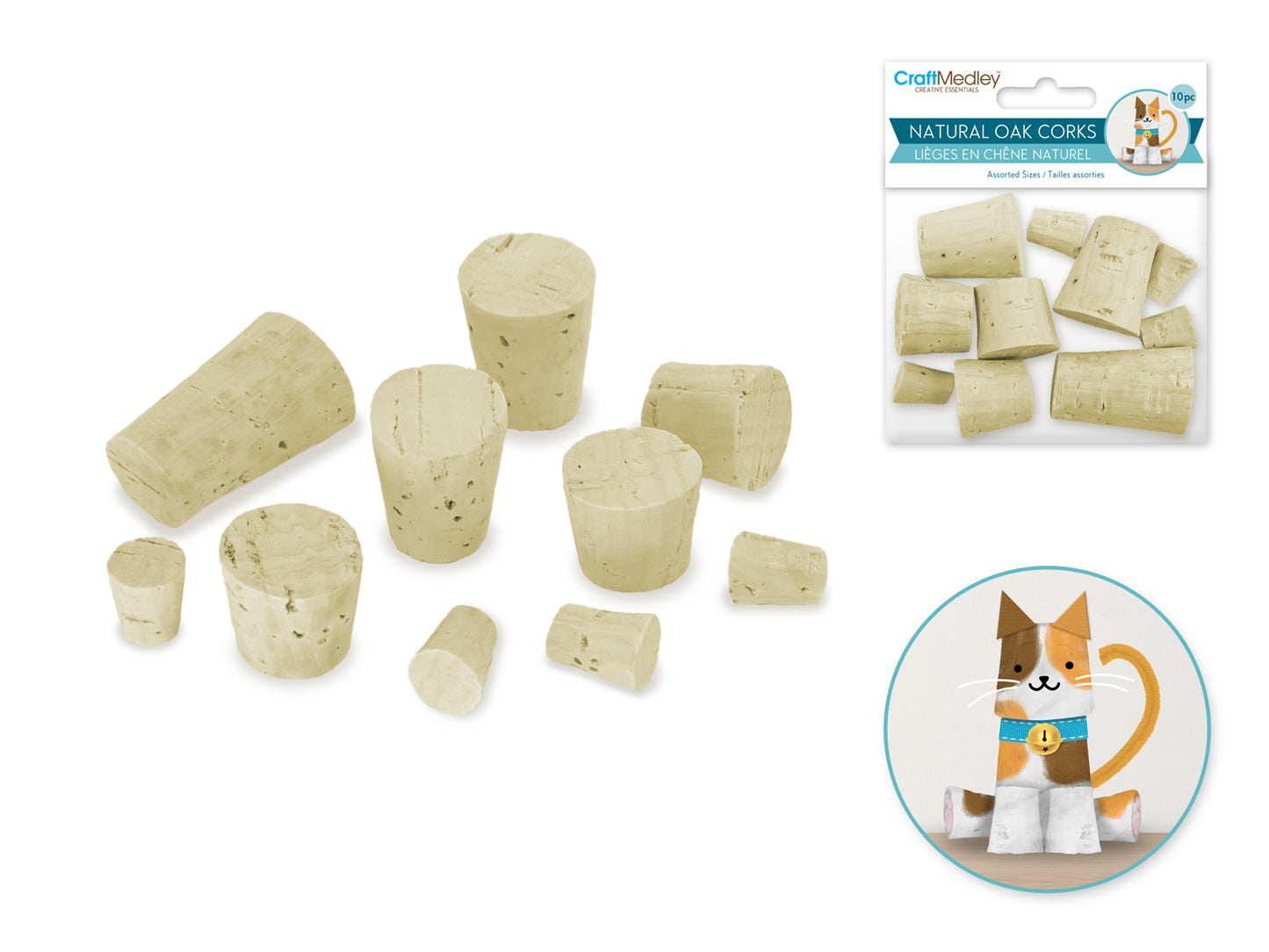 Craft Medley: Natural Oak Corks 10pc Asst Sizes