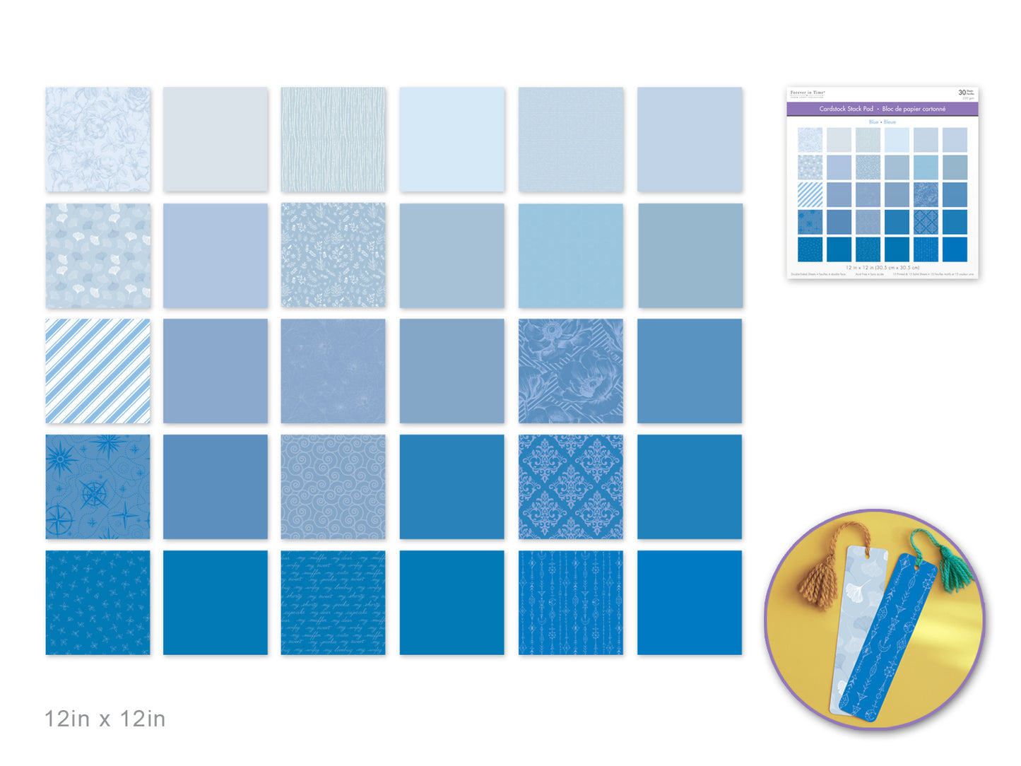 Cardstock: 12"x12" Color Theme Stack Pad x30 Double-Sided 230GSM Blue