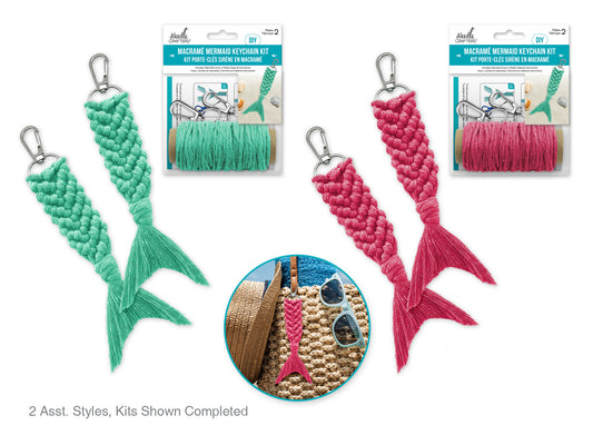 Needlecrafters: DIY Macramé Mermaid Keychain Kit w/Clasps~ Makes 2