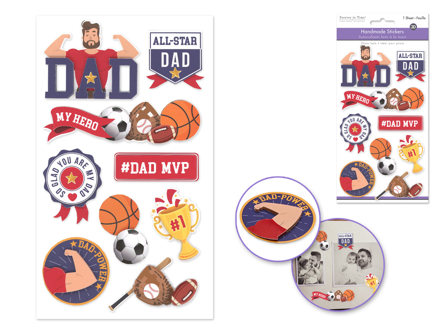 Handmade Sticker: 4.4"x7.5" 3D Themed Elements All-Star Dad