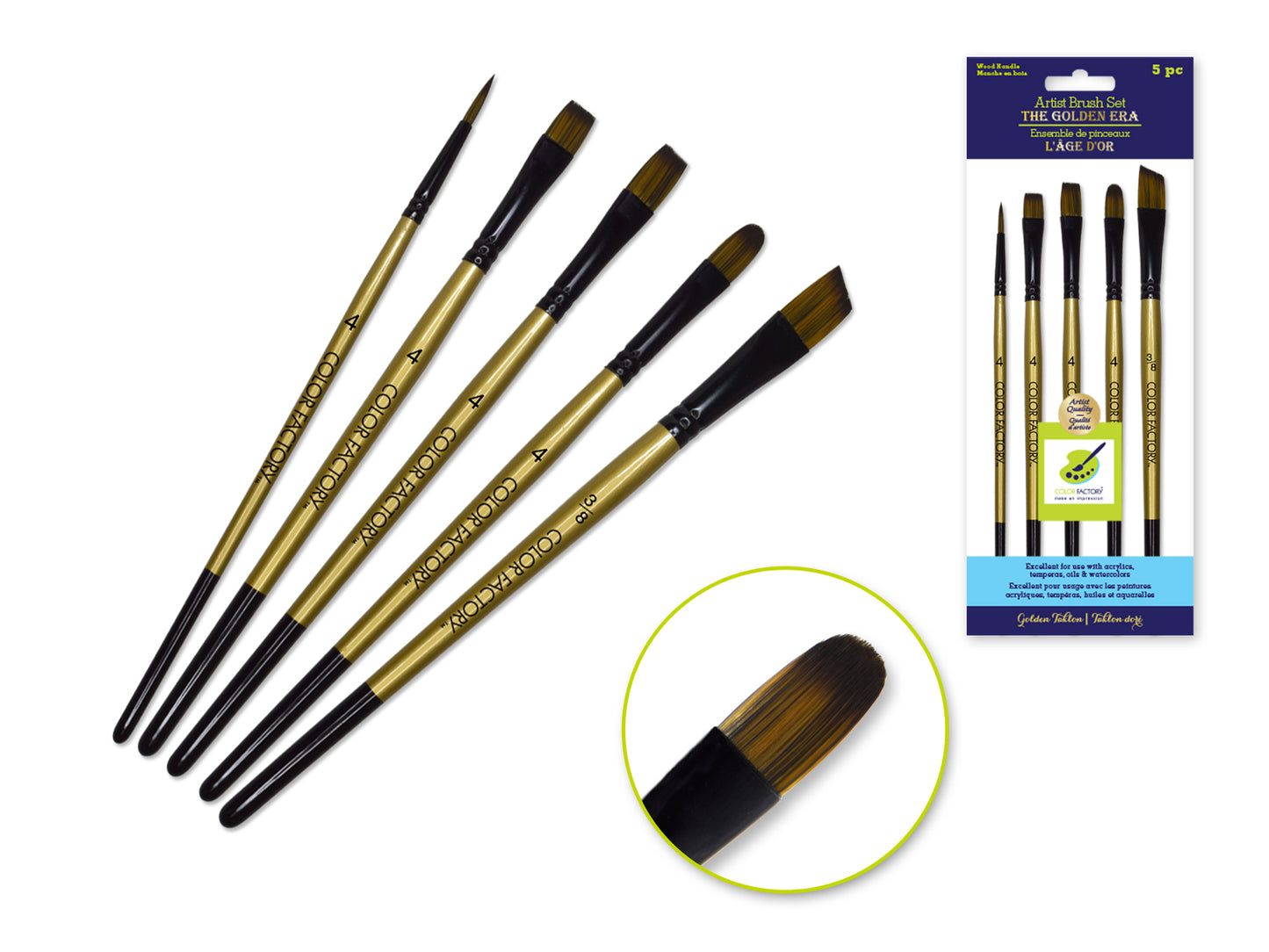 Artist Brush Set: The Golden Era Set x5 Wood Handle Background