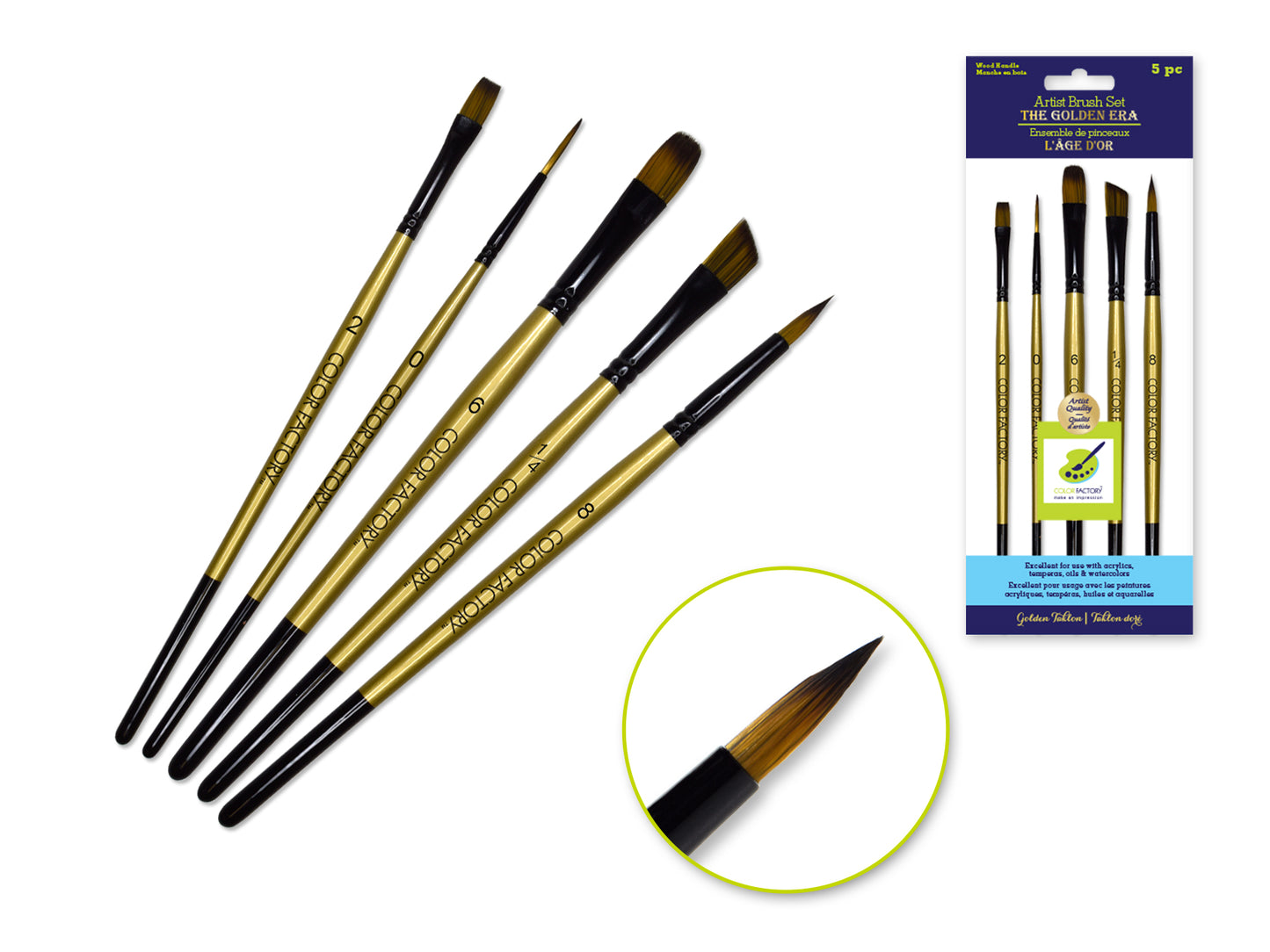 Artist Brush Set: 'Fierce' Art Set x5 Wood Handle Detail