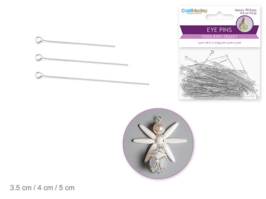 Jewelry Findings: 3.5cm/4cm/5cm Eye Pins w/Loop x90 Drops  Silver