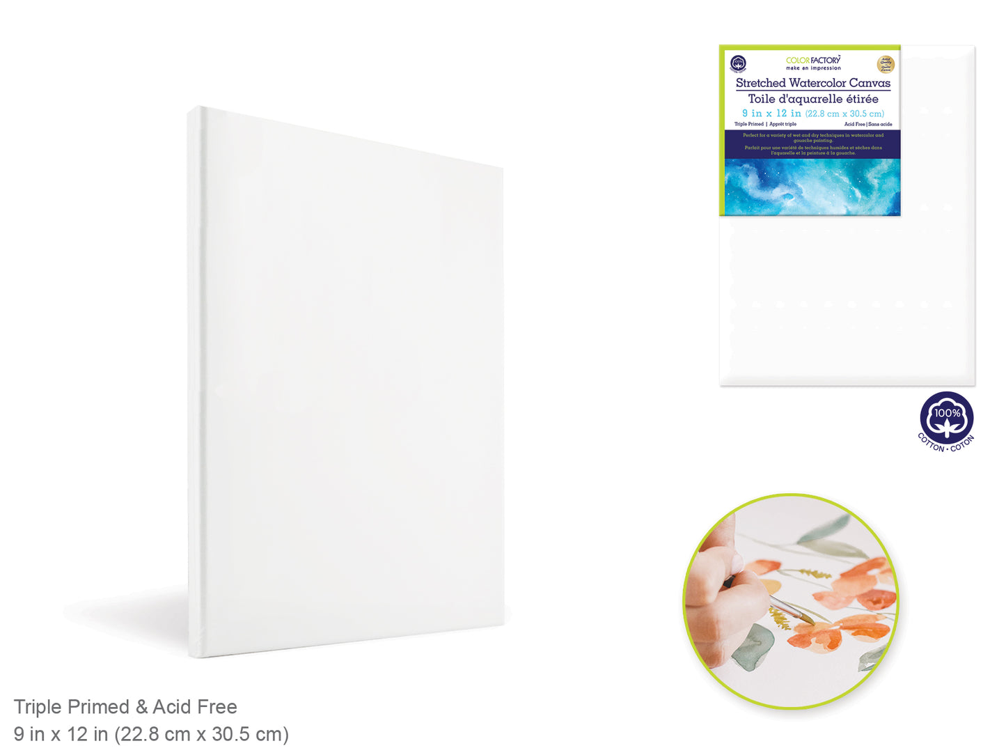 Stretch Artist Watercolor Canvas: Rect. 9"x12" Primed Back-Stapled
