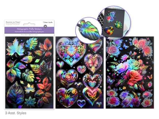 Paper Craft Sticker: 4.9"x7.3" 3D Puffy Holographic Embossd  Flora