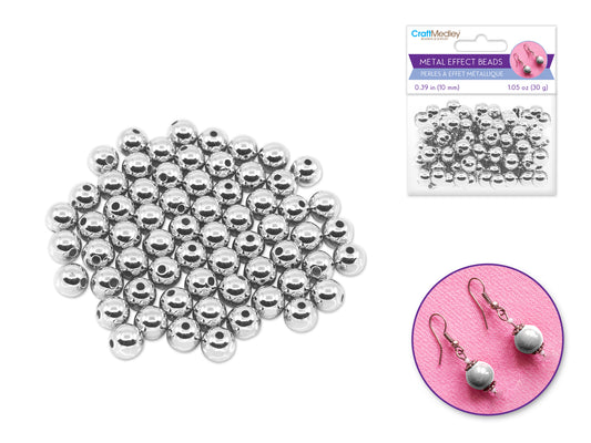 Metal Effect Beads: 10mm Luster Electroplated Round 30g  Silver