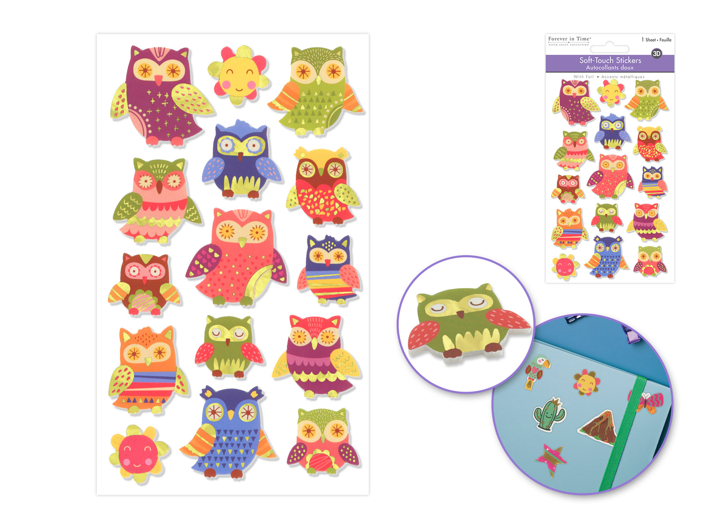 Paper Craft Sticker: 3.9"x6.3" 3D Foil Soft-Touch Themed - Owl