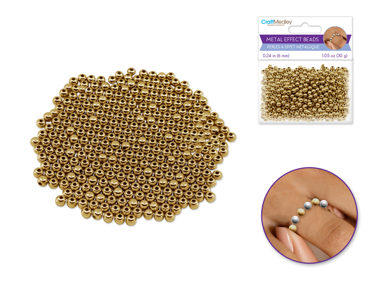 Metal Effect Beads: 6mm Luster Electroplated Round 30g  Gold
