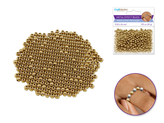 Metal Effect Beads: 6mm Luster Electroplated Round 30g  Gold