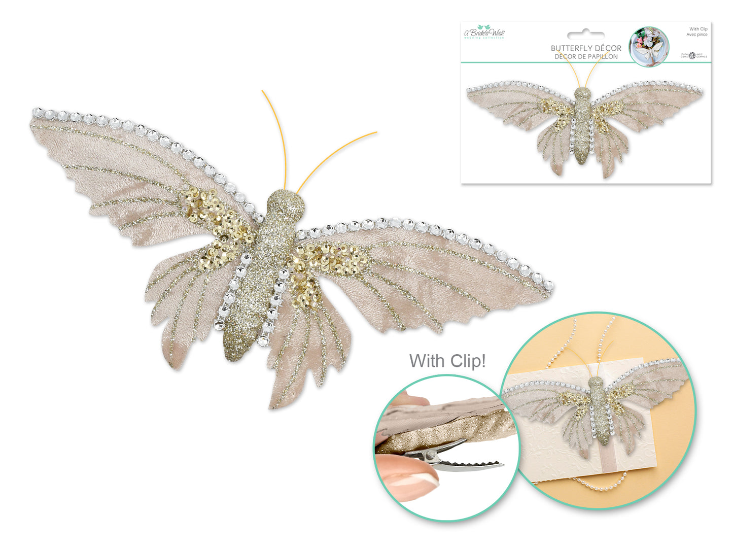 A Brides Wish: 7.5"x3.5" Giant Bling Butterfly w/Clip