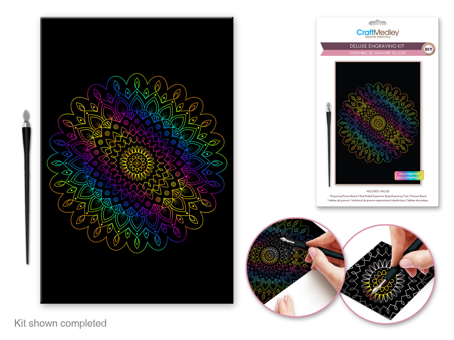 Craft Medley Kit: Deluxe Engraving Art DIY Kit Holographic~ Mandala