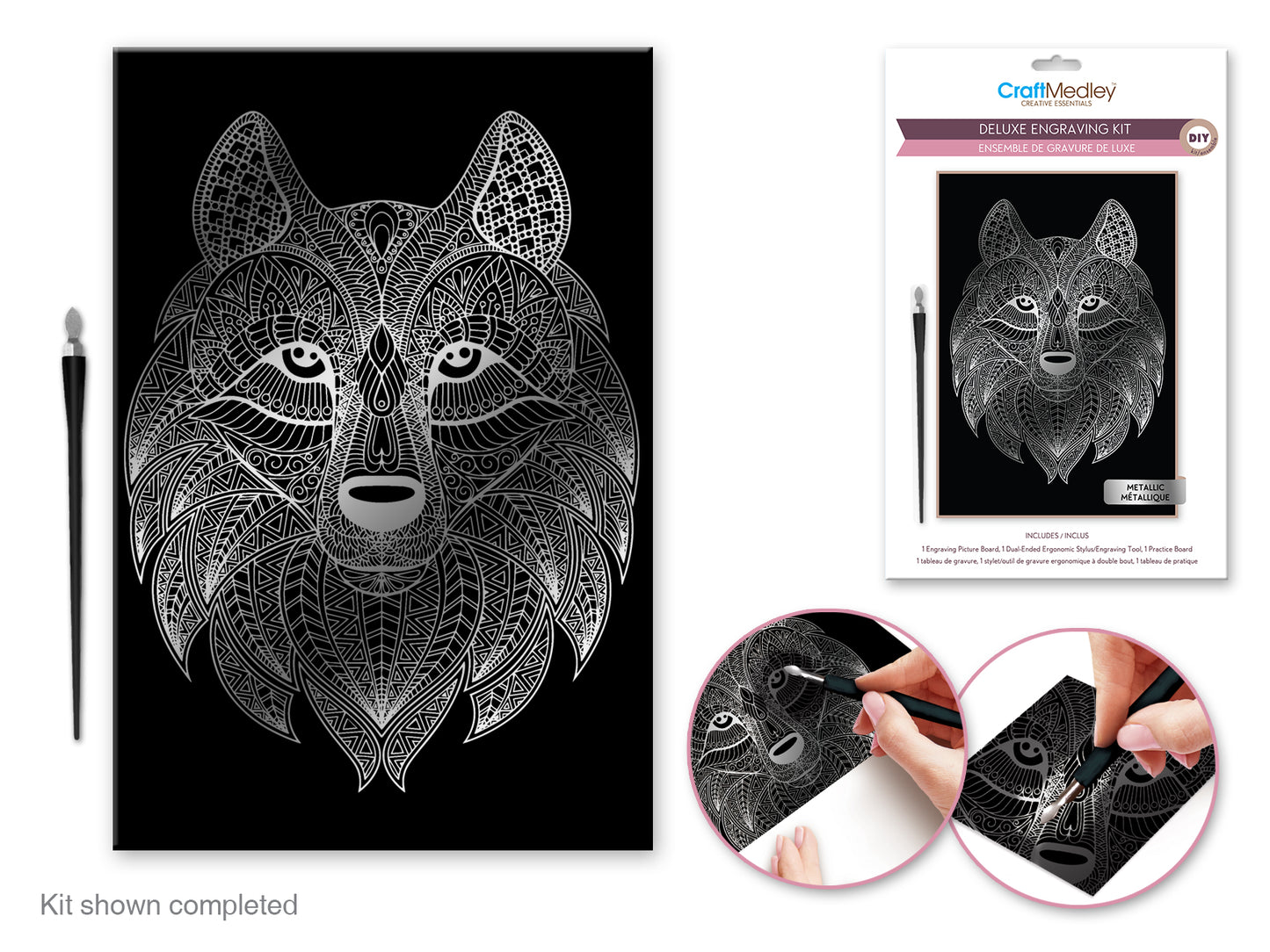 Craft Medley Kit: Deluxe Engraving Art DIY Kit - Metallic~ Wolf