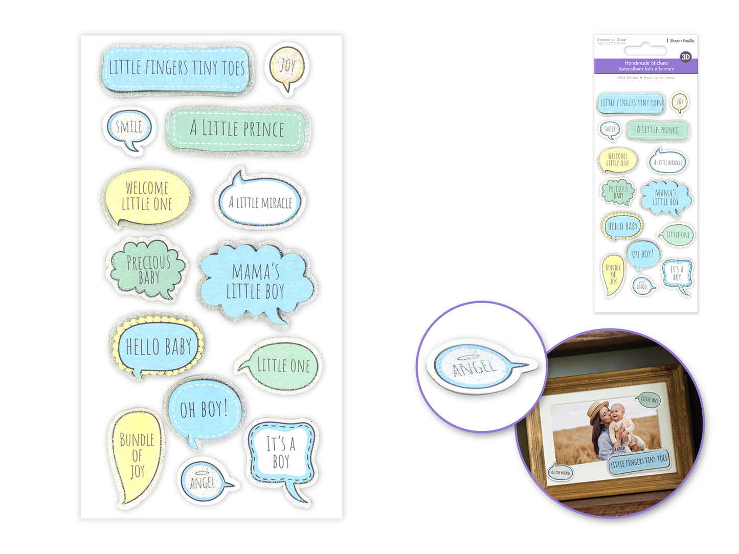 Handmade Sticker: 3D Glitter Cardstock Elements 250gsmBaby Boy