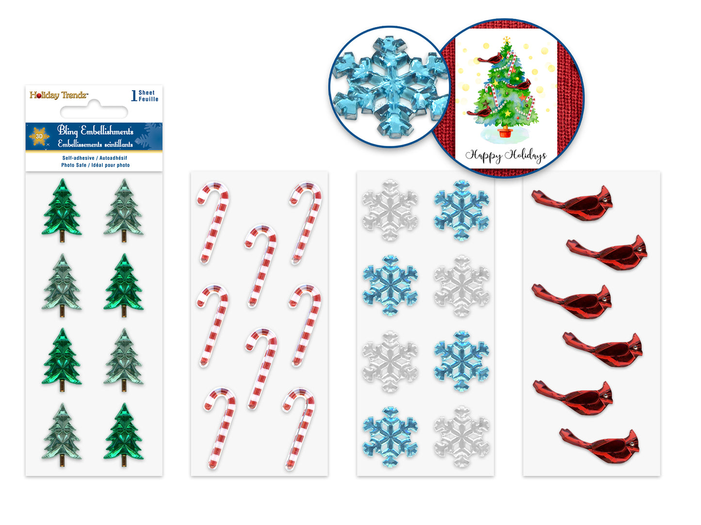 Holiday Embellishment: 3D Gem Stickers Asst Seasonal Icons
