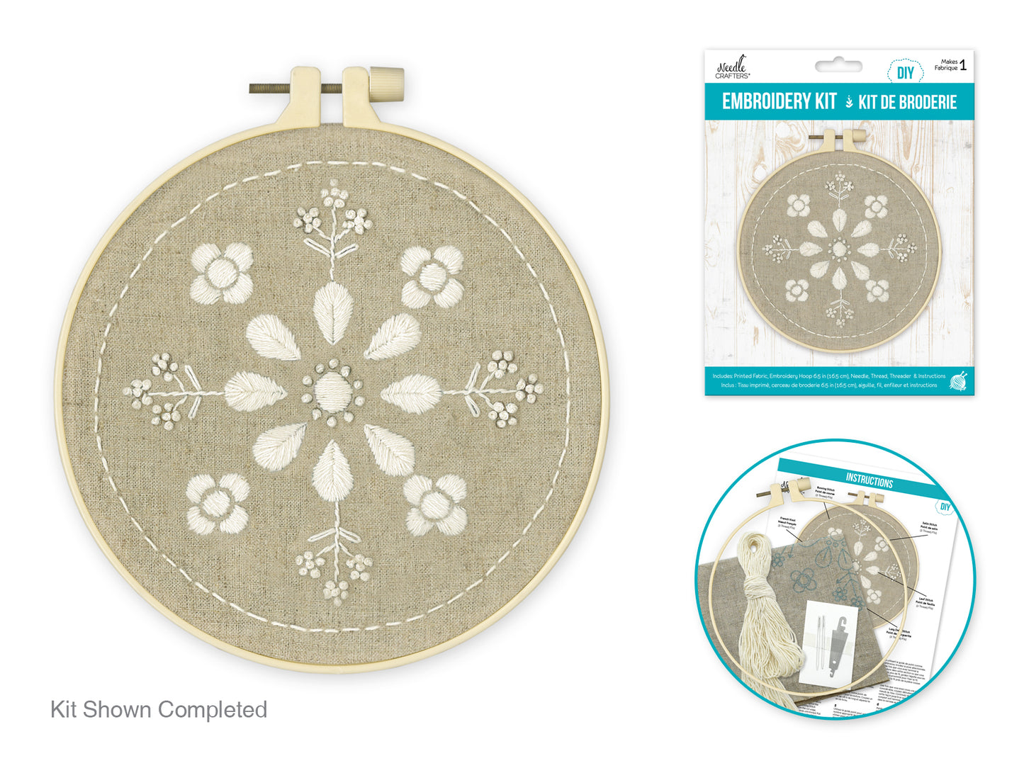 Needlecrafters Kit: DIY Hand Embroidery Stitch Kit w/Needle+Threader Floral Harmony