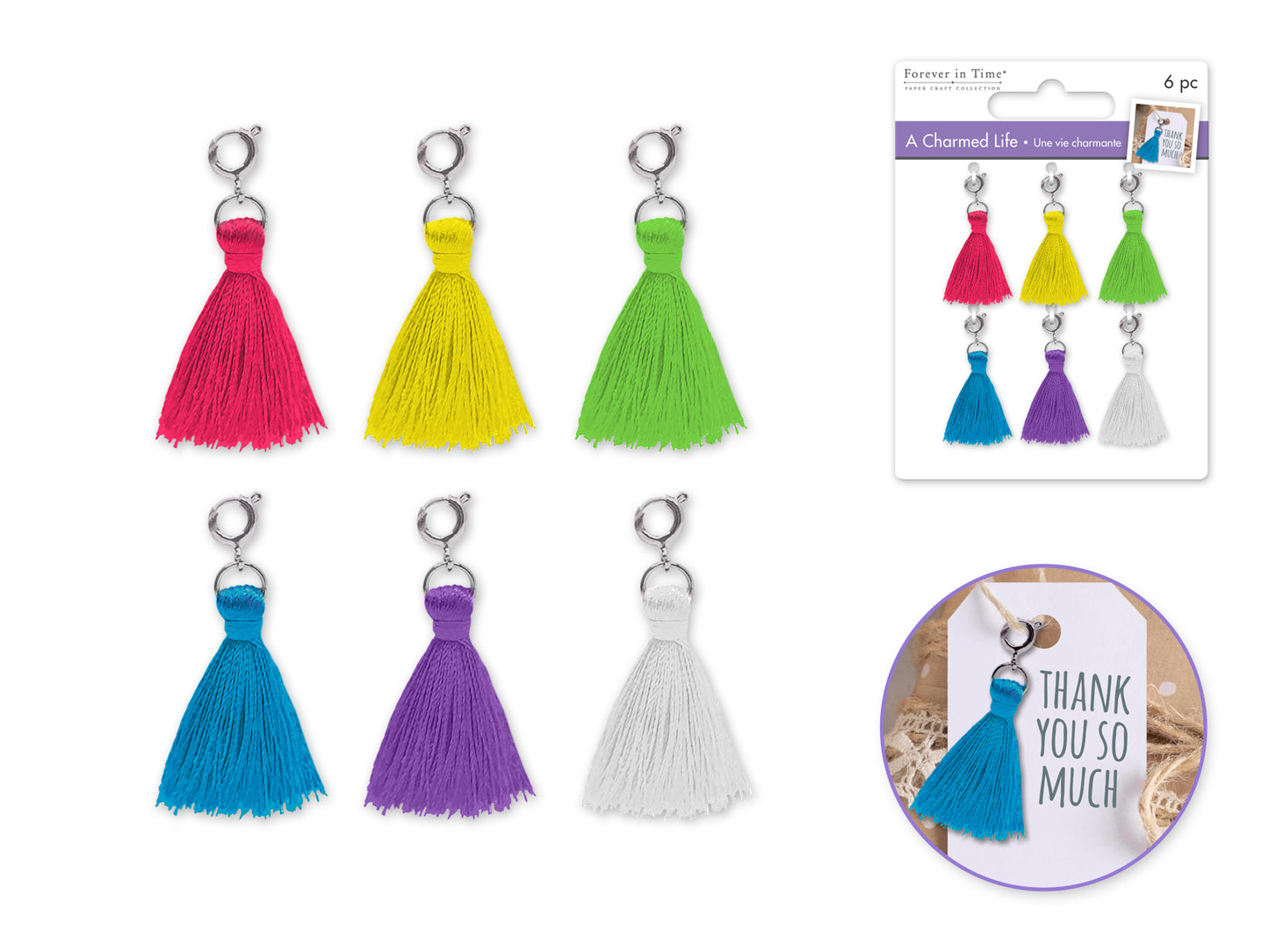 Paper Craft Emb: Charmed Life Asst Charms w/Hoop Finding F) Mini Tassels