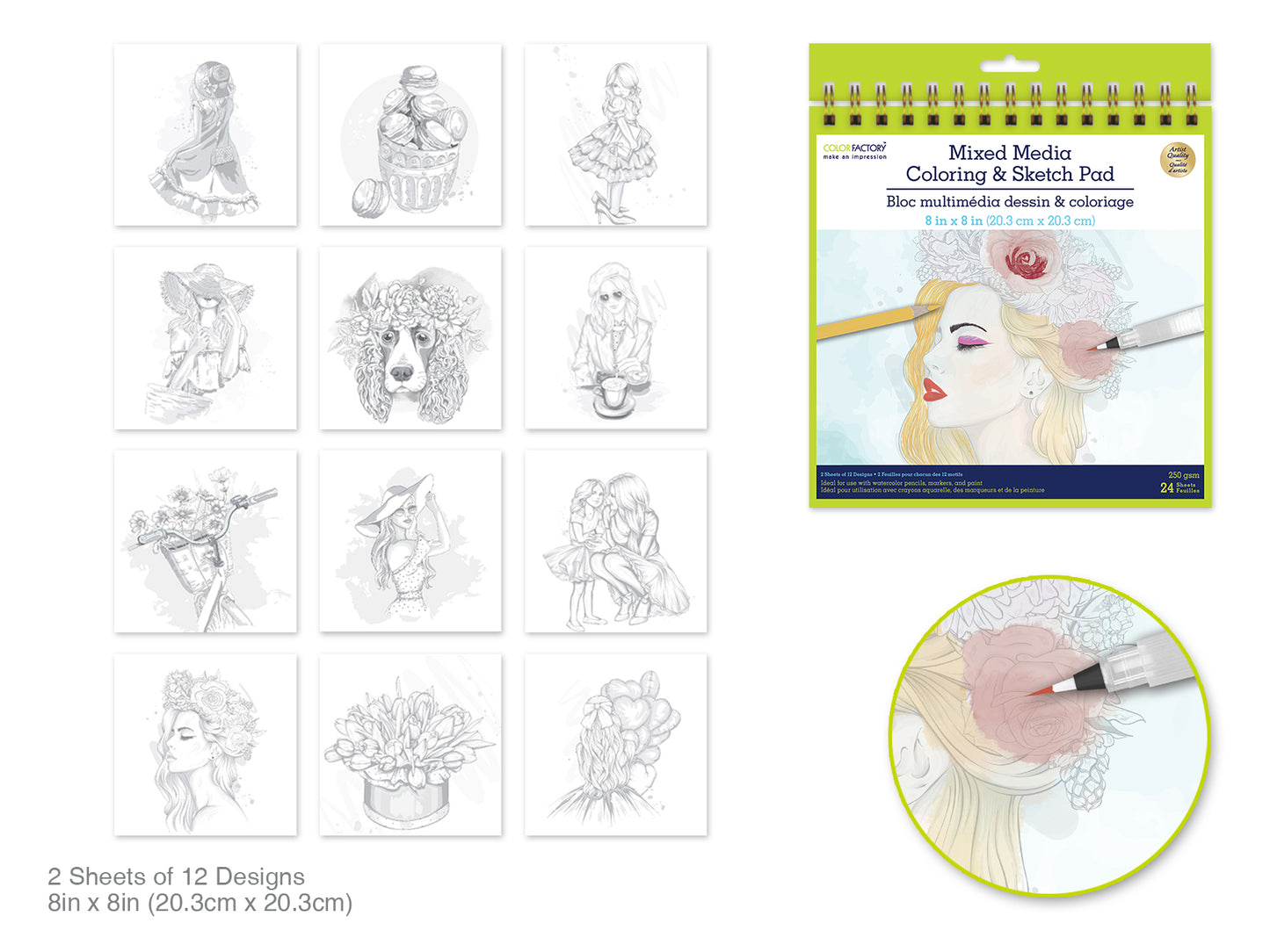Color Factory: Coloring Sketch Pad 8"x8" 250gsm 24Sht Diva