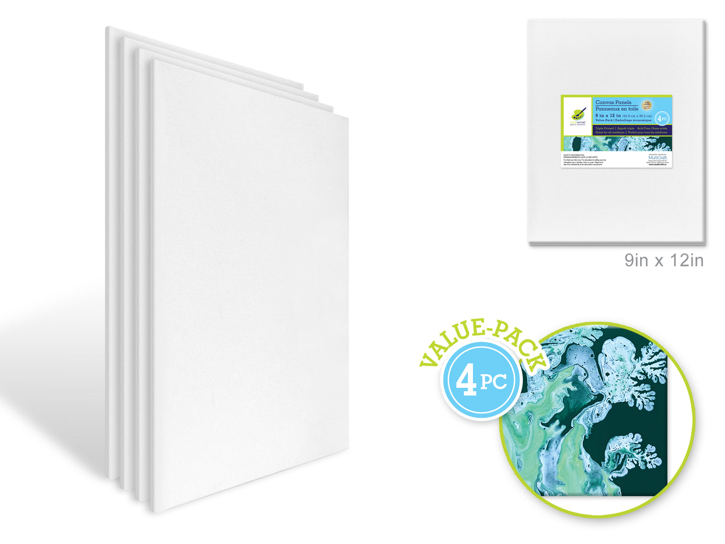 Canvas Panels Primed: 9"x12" Value-Pack 4pc Artist Quality