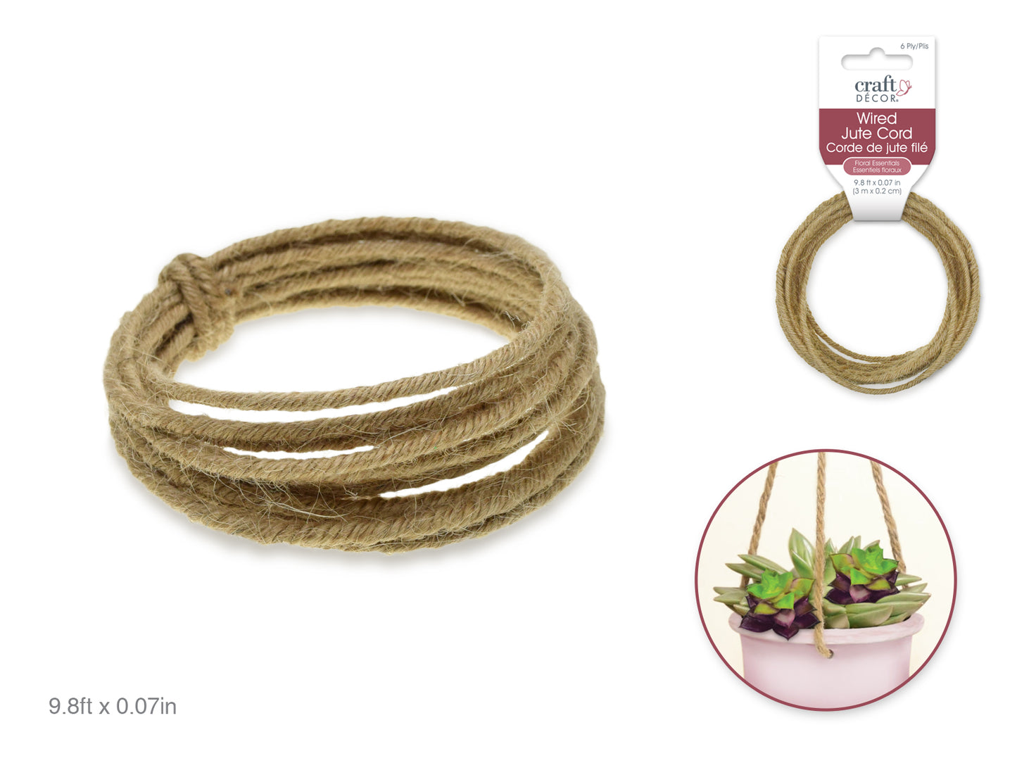 Craft Decor: 1.6mmx3m (6-ply) Wired Jute Cord/Garland Natural