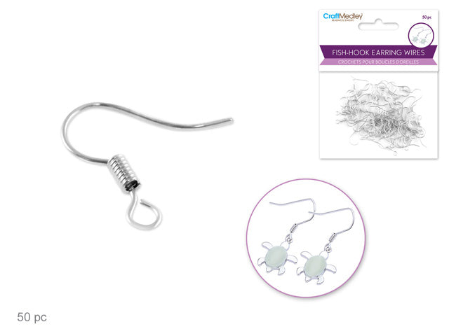 Jewelry Findings: 3/4 Fish-Hook Earring Wires x50 – Crafts N' Things  Hobbies & Games