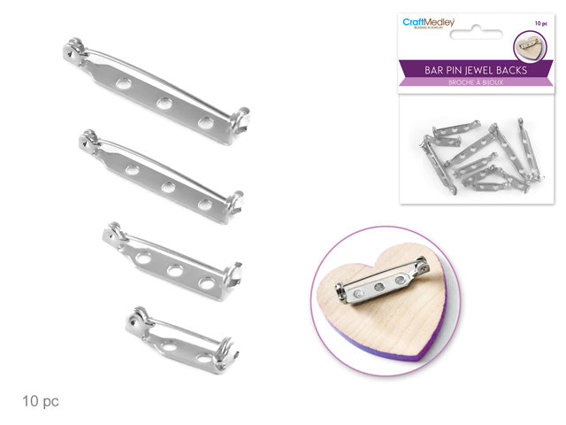 Bar Pin Jewel Back w/Clasp: 3/4"-1 1/2" Silver Asst 3/4"+1"+1.25"+1.5" - 10 pc