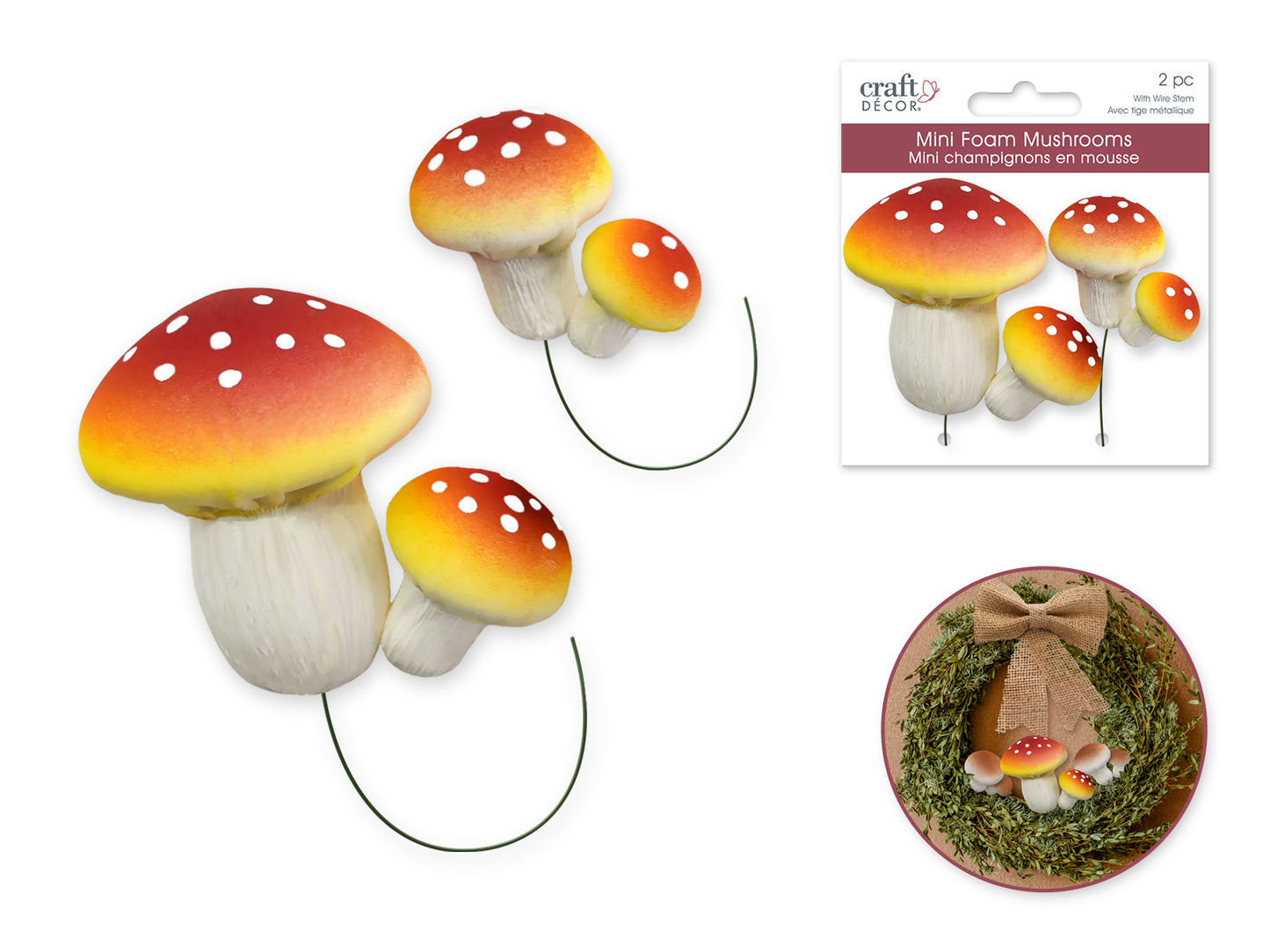 Craft Decor: Foam Mushroom 2pc Picks Red