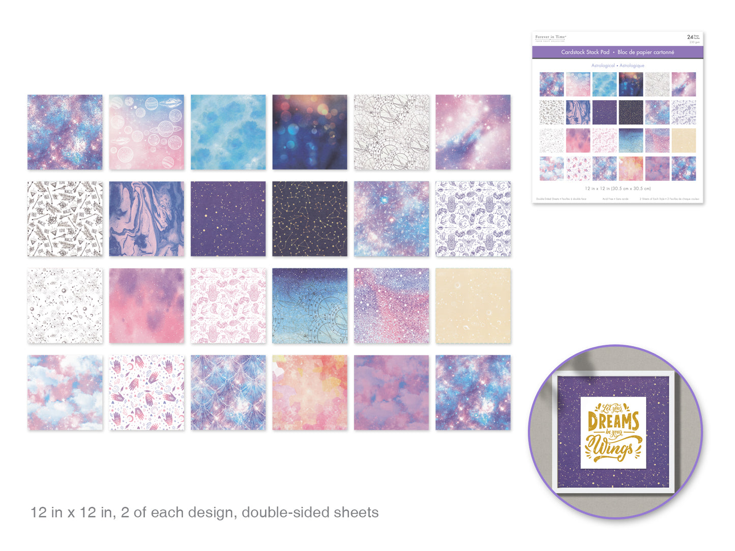 Cardstock: 12"x12" Themed Stack Pad x24 Double-Sided (24 Designs) 230GSM Astrological