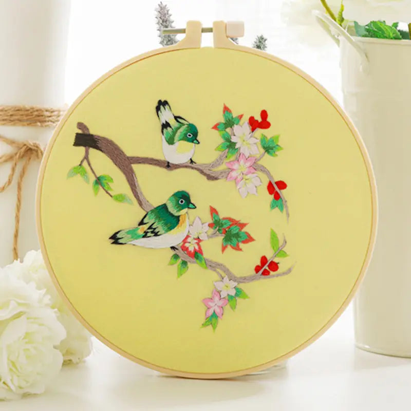 AISIBO Embroidery Kits, Starter Kit with 2 Green Birds and Flowers