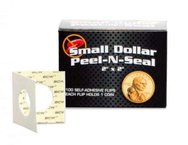 BCW Peel-N-Seal Self-Adhesive 2x2 Coin Flips for Small Dollar 100ct