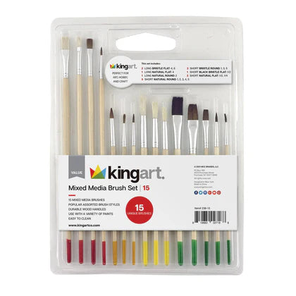 KINGART® All-Purpose Brush Set for Art, Hobby & Craft 15-Pack