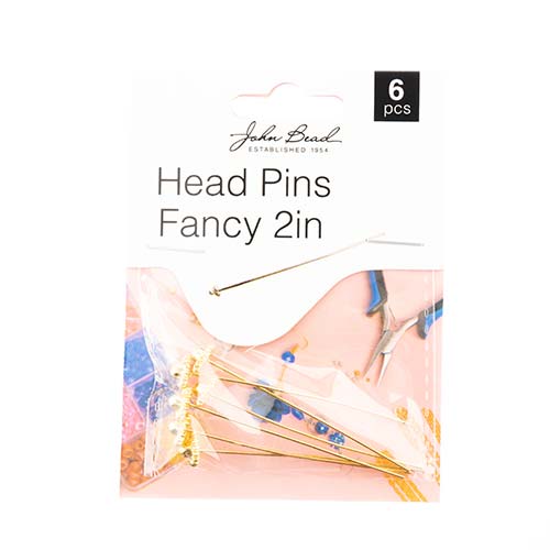 Must Have Findings - Head Pins Fancy 2in Gold 6pcs